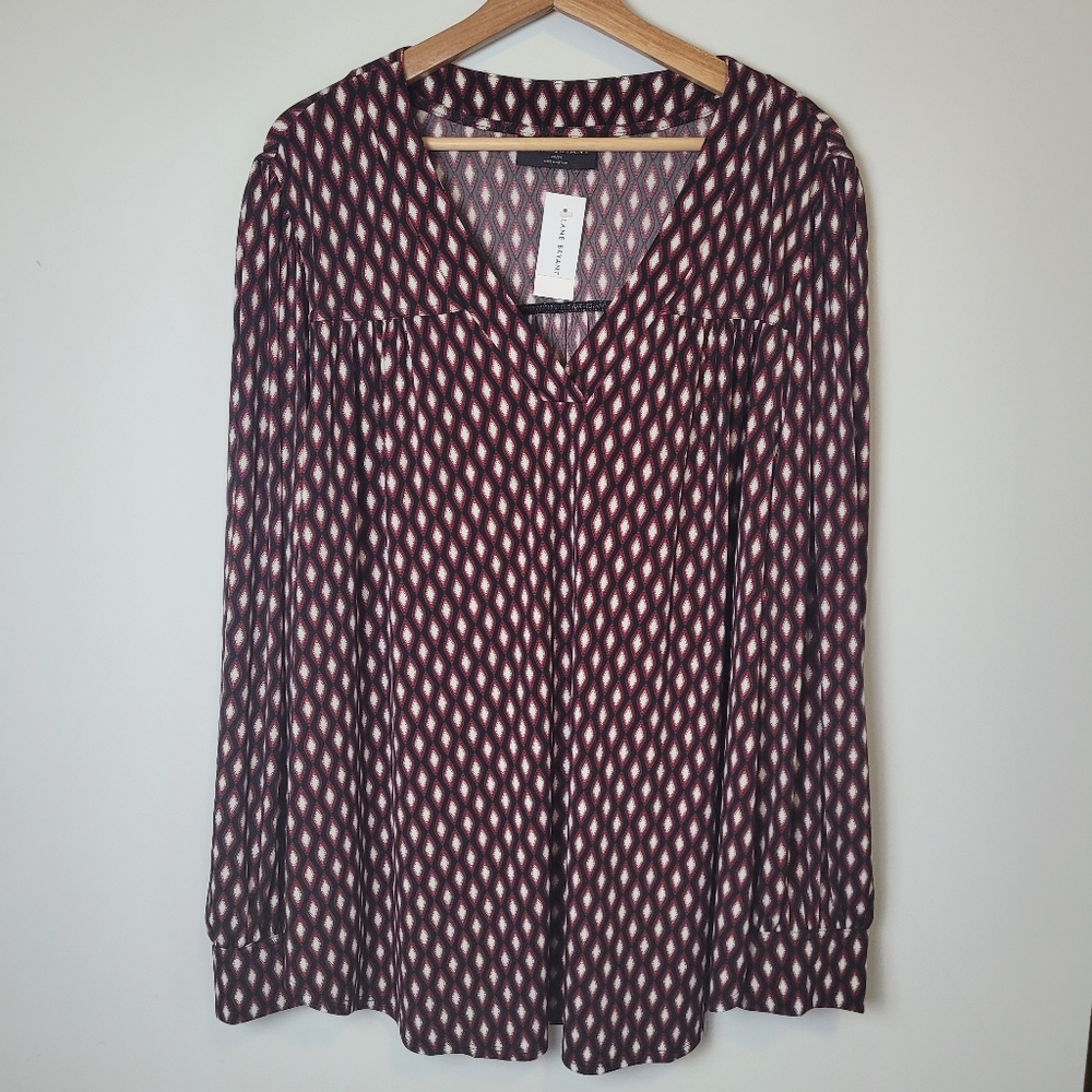 Lane Bryant Women's Plus Size 22/24 Pullover Blouse Top Long Sleeve‎  Red black